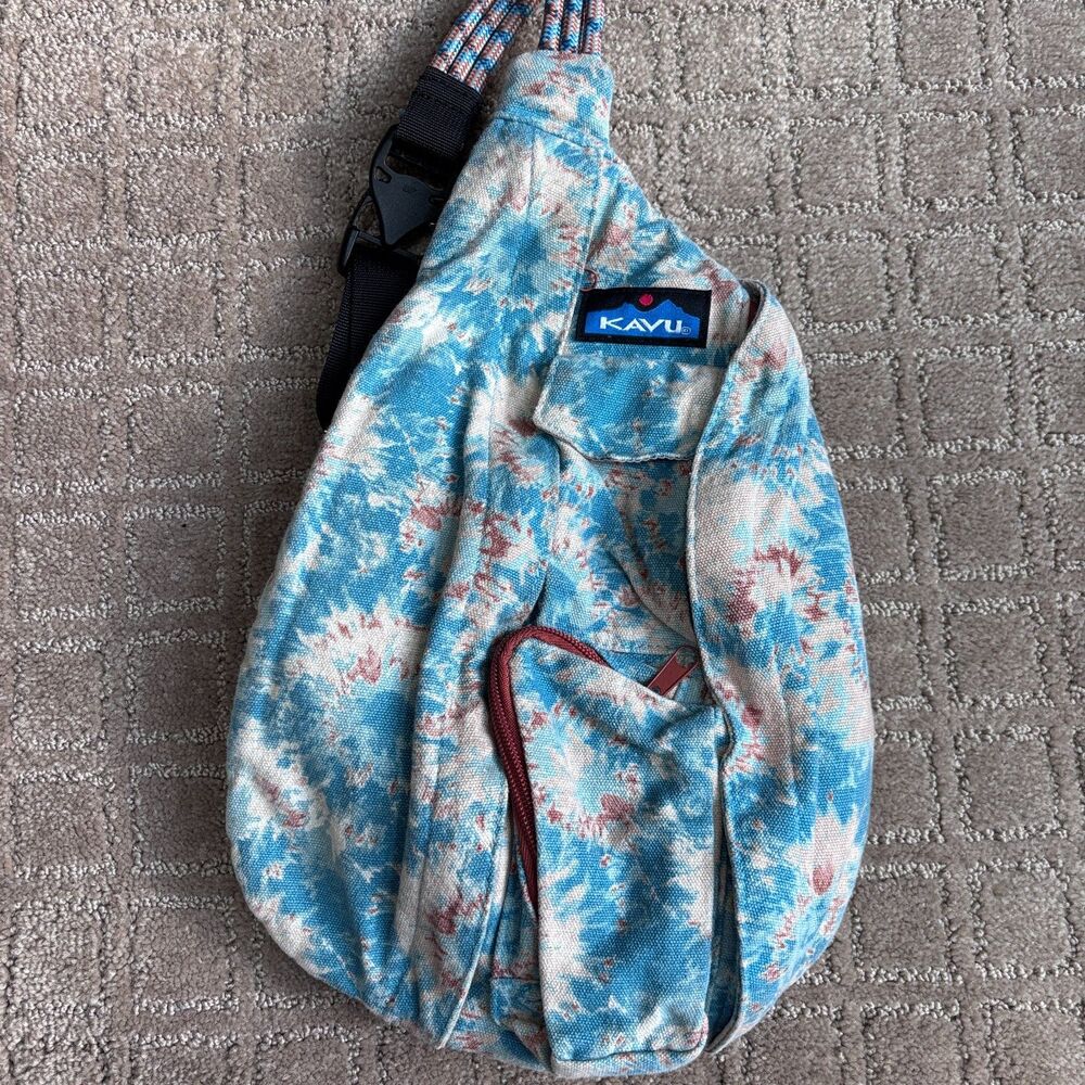 Kavu Mini Rope Bag Sling Medium-size Backpack Blue Ink Burst Hike Camp Outdoors - Picture 2 of 8